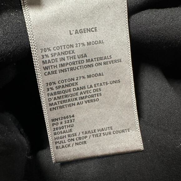 L'AGENCE NWT Rosalie High Rise Pedal Pusher Pant Crop Black Size S Elastic Waist - Picture 7 of 10